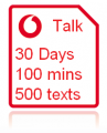 £10 for 100 minutes and 500 texts SIM only from Vodafone