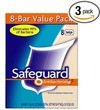 Safeguard Antibacterial Bar Soap, 8 Count, Beige, 4.0-Ounces Packages (Pack of 3)