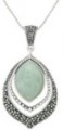 Sterling Silver Marcasite Marquise Shape Green Jade Pendant Necklace, 18